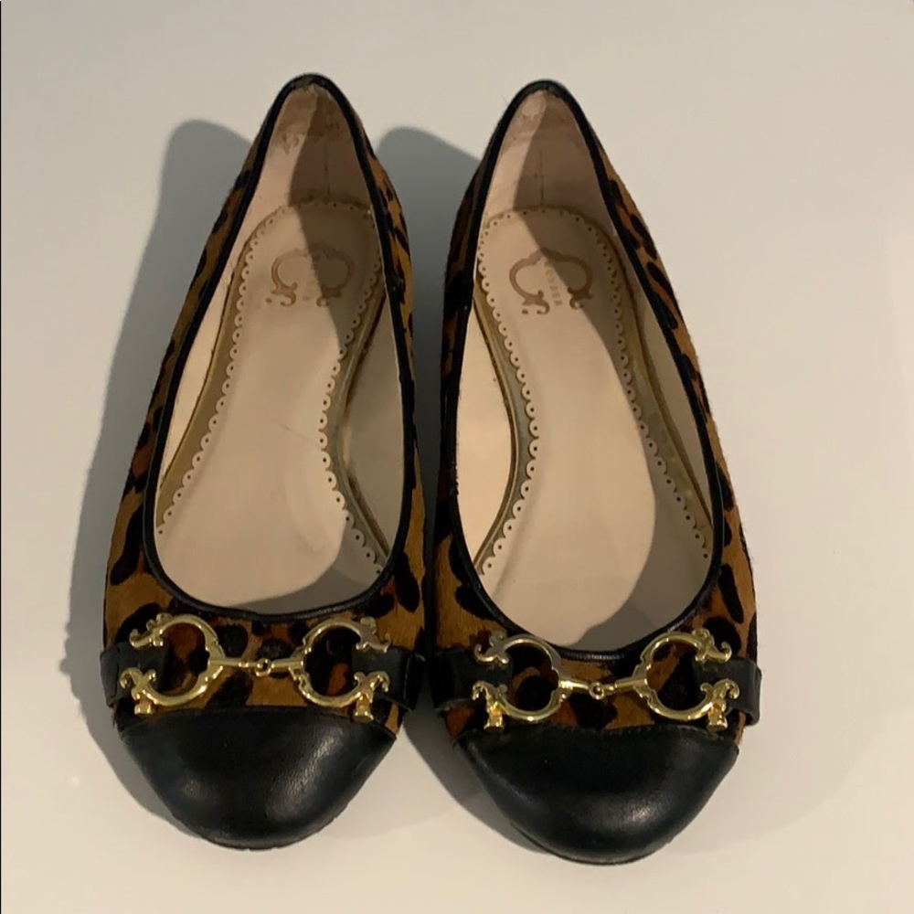 Cheetah calf hair ballet flats with gold buckle